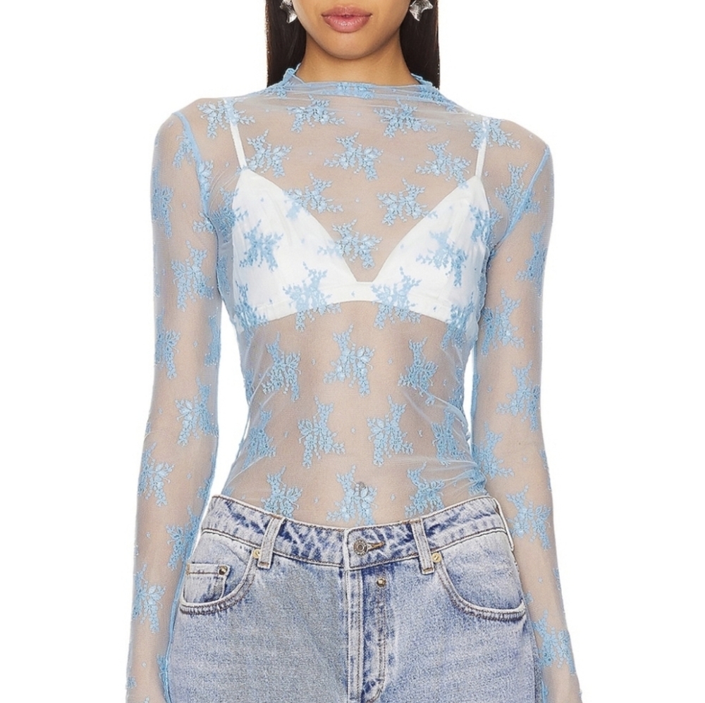 Free People NWOT Luxy Lady Lace Layering Top in Blue Bell sz XS & SML